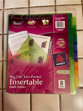 5 x Avery Big Tab Two Pocket Insertable Plastic Dividers (Model 11907)